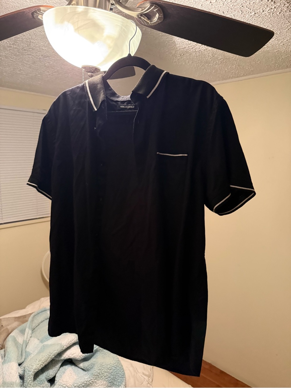 Karl Lagerfeld Black Short-Sleeve Polo with White Trim